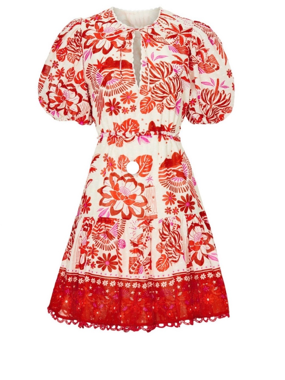 FARM Rio Cream Mini Dress with Red and Pink Floral Print